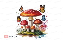 Red white spotted mushrooms butterflies orange Product Image 1