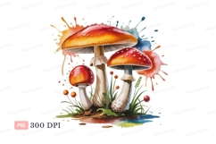 Red orange mushrooms watercolor splashes white green Product Image 1