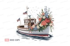 Fishing boat adorned with floral bouquet vessel water Product Image 1
