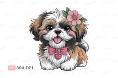 Adorable fluffy dog with pink flower and bow puppy Product Image 1