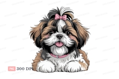 Fluffy dog with pink bow and collar puppy shih Product Image 1