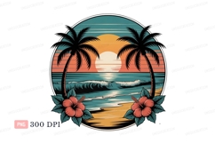 Tropical beach sunset palms hibiscus Clipart P N G Product Image 1