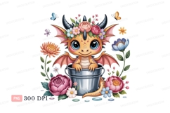 Cute dragon with flowers and butterflies fantasy creature Product Image 1