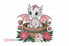 Cute white dragon with pink wings and flowers image Product Image 1