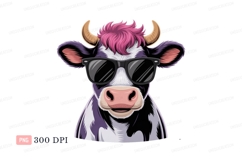 Cool cow wearing sunglasses animal pink Product Image 1