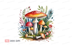 Red orange mushrooms green foliage image Product Image 1