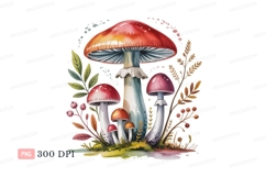 Red pink mushroom forest white green Product Image 1