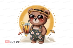 Adorable bear enjoying summer drink sunglasses Product Image 1