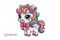 Cute unicorn with rainbow mane and pink bow tail Product Image 1