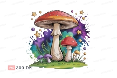 Red mushrooms starry nebula purple yellow Product Image 1