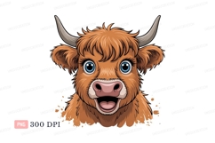 Happy brown cow with blue eyes animal cartoon Product Image 1