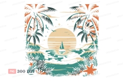 Tropical sunset sailboat ocean waves palm trees image Product Image 1