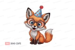 Cheerful fox wearing party hat and glasses orange white Product Image 1