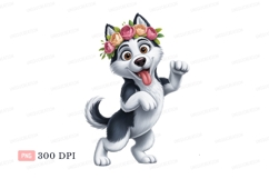 Happy husky wearing flower crown puppy canine Product Image 1