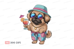 Dog wearing hat sunglasses holding cocktail drink Product Image 1
