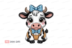 Cute cow with blue bow animal cartoon Product Image 1