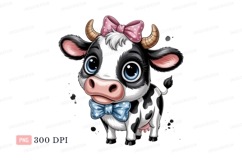 Cute cartoon cow with pink bow and blue bowtie calf Product Image 1