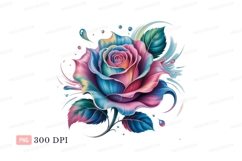 Vibrant rainbow rose with water splashes flower colorful Product Image 1