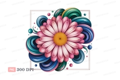 Pink daisy abstract swirls yellow blue Product Image 1