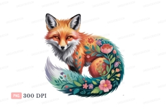 Orange fox with floral tail white flowers Product Image 1