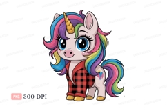 Cute unicorn with rainbow mane and plaid shirt tail Product Image 1