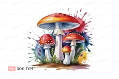 Red white spotted mushrooms colorful splashes spots Product Image 1