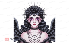 Dark Angel With Black Wings And Rose Crown gothic woman Product Image 1