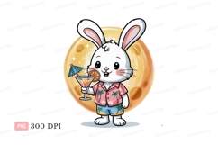 Cheerful rabbit with tropical drink cocktail moon Product Image 1