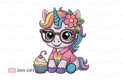 Cute unicorn wearing glasses with cupcake rainbow Product Image 1