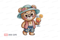 Teddy bear wearing hat and glasses holding cocktail Product Image 1