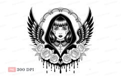 Gothic woman black white roses wings image Product Image 1