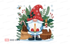 Festive gnome holding candle with holiday decorations Product Image 1