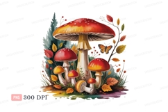 Red yellow mushrooms forest butterfly orange white Product Image 1