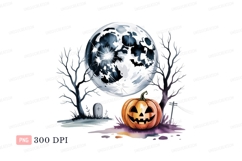 Spooky Halloween Night Scene With Jackolantern And Moon Product Image 1
