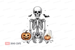 Spooky skeleton with pumpkins and bats halloween jackolanter Product Image 1
