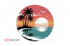 Tropical sunset palm trees ocean birds image Product Image 1