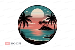 Tropical island sunset ocean view palms water Product Image 1