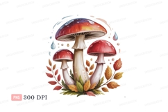 Red mushroom cluster with autumn leaves nature Product Image 1