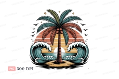 Tropical island sunset ocean waves palm tree image Product Image 1