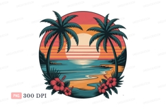 Tropical sunset beach palm trees hibiscus image Product Image 1