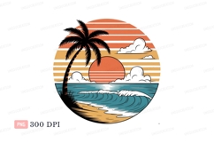 Sunset beach palm tree ocean waves image Product Image 1