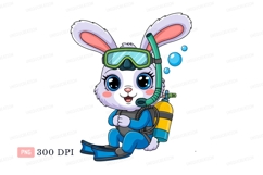 Cute bunny diver with snorkel and tank rabbit snorkeling Product Image 1