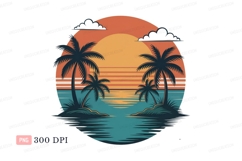Tropical sunset ocean palm trees image Product Image 1