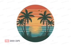 Tropical sunset beach scene with palm trees image Product Image 1