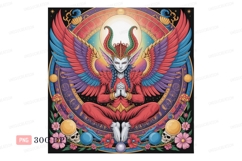 Winged creature meditating in mandala wings meditation Product Image 1