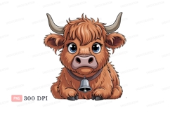 Fluffy brown calf with blue eyes and bell image Product Image 1