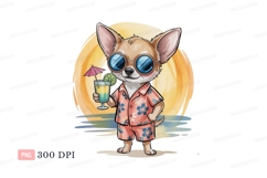 Chihuahua wearing sunglasses and Hawaiian shirt holding cock Product Image 1
