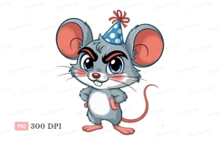 Gray mouse wearing polka dot party hat blue pink Product Image 1