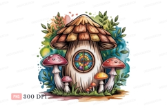 Whimsical mushroom dwelling with stained glass window Product Image 1