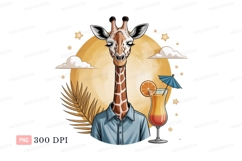 Giraffe wearing shirt holding tropical drink orange Product Image 1